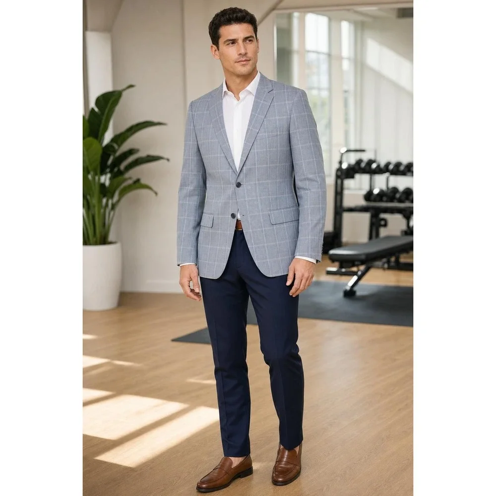 Michael Kors Blazer Men's 40R Blue Plaid Sport Coat Preppy Business Stretch
